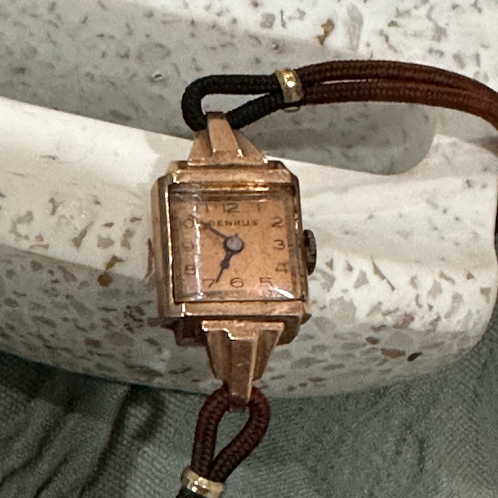 Vintage Benrus 14k Gold Watch case with Brown Strap
